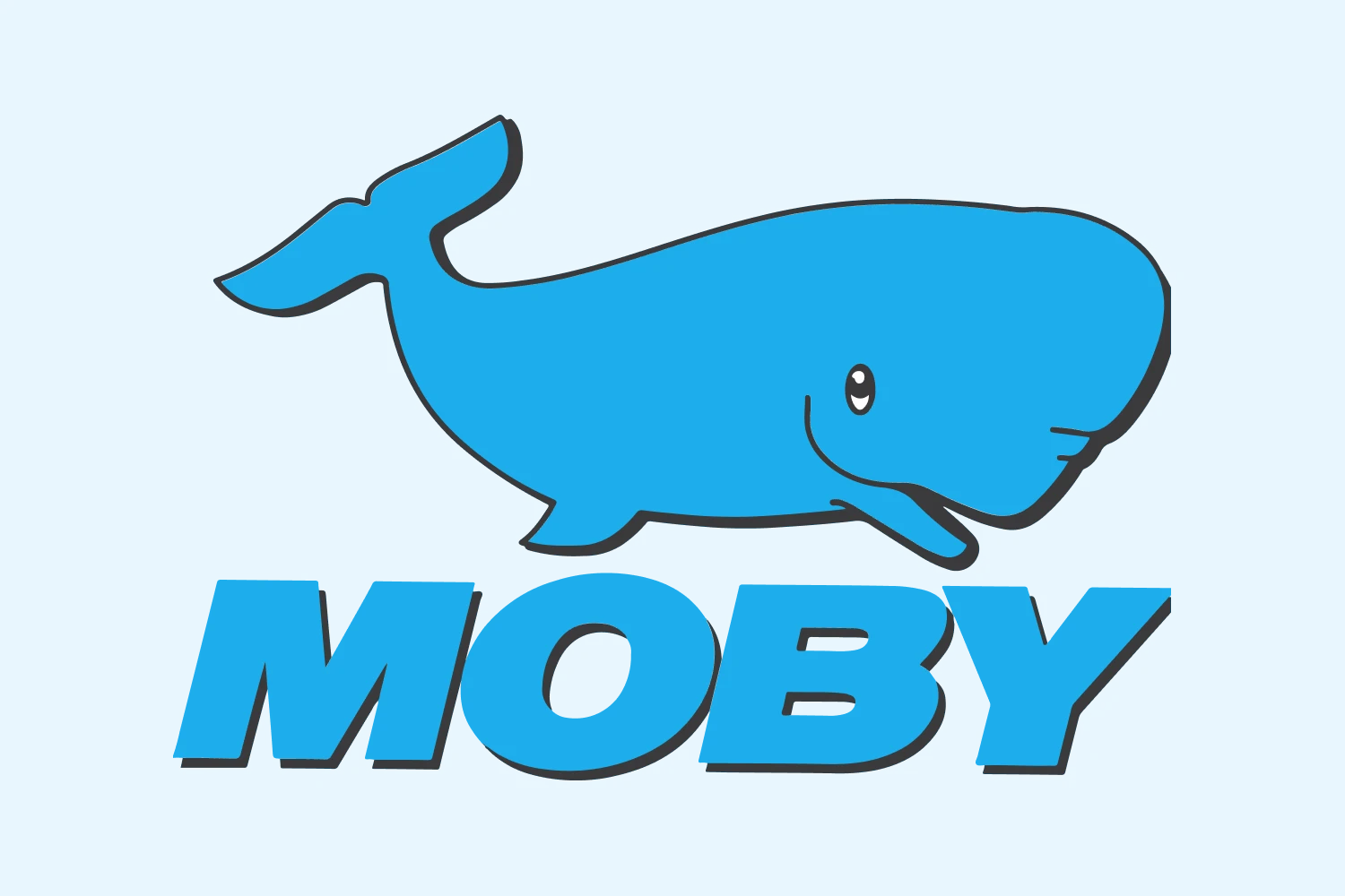 The logo of the carrier Moby Lines consisting of a blue whale and the inscription "Moby" on a gray background.